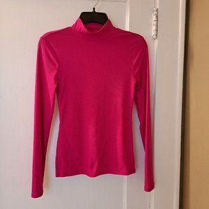 NWOT - No Boundaries Women's HOT PINK Mock Long Sleeved Ribbed Top - SMALL